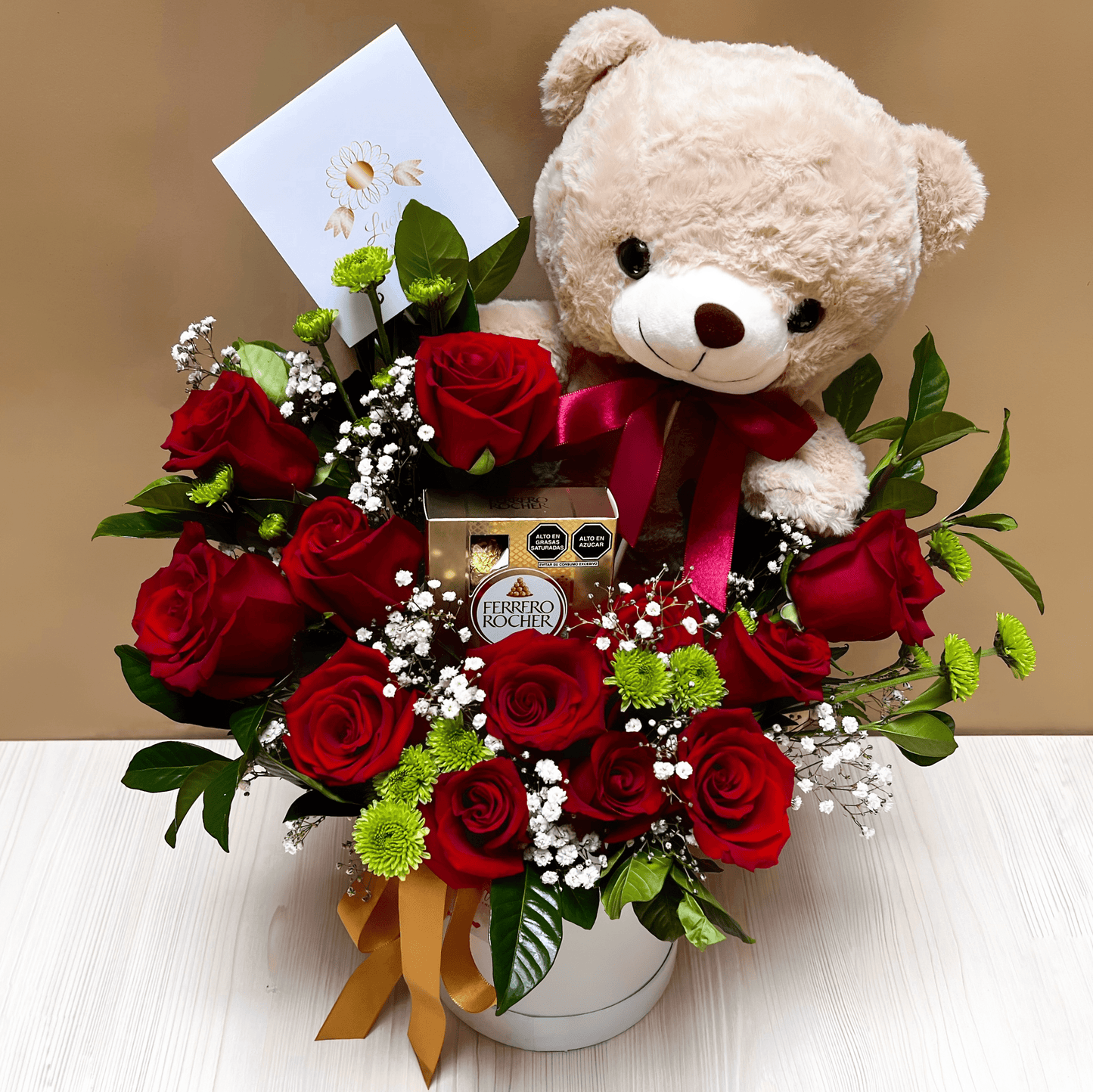 Box 12 Rosas Rojas Peluche Chocolates