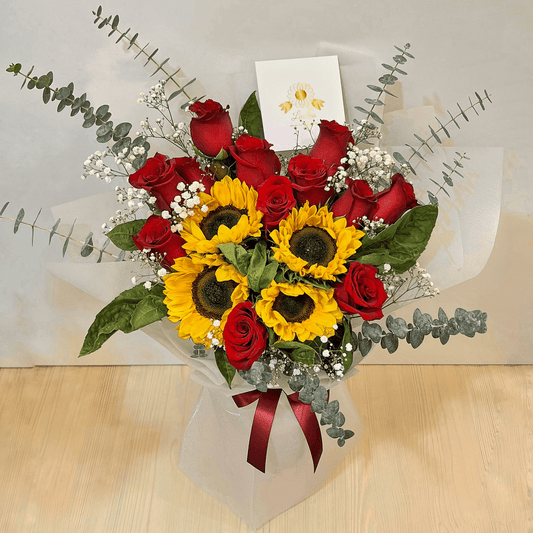 Ramo de Rosas Rojas y Girasoles – Amor y Energía