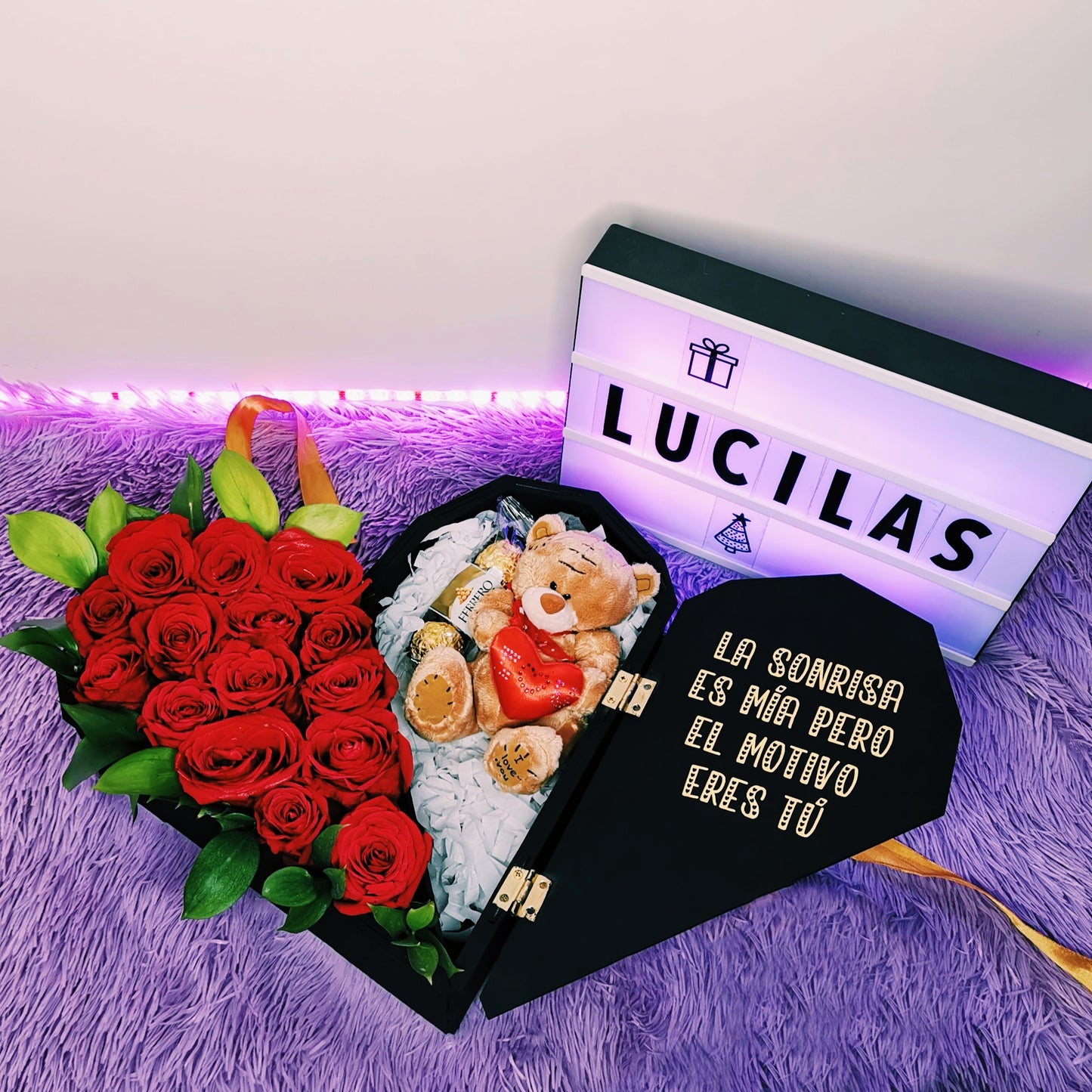 Box de Rosas, Chocolate y Peluche