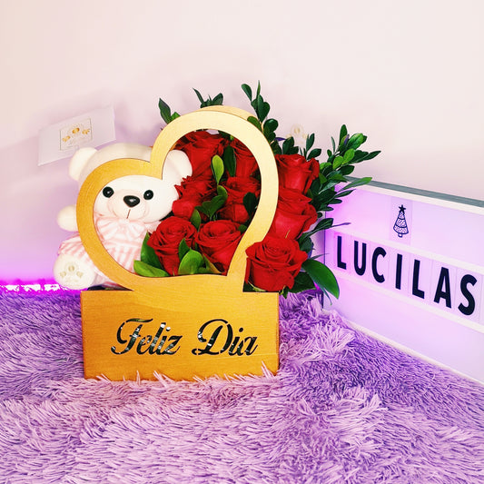 Arreglo Floral Rosas y Peluche